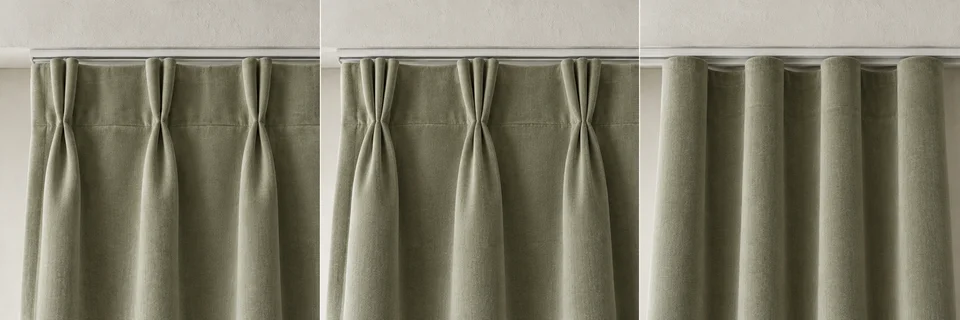 Two Pinch Pleat in Artichoke Cotton velvet